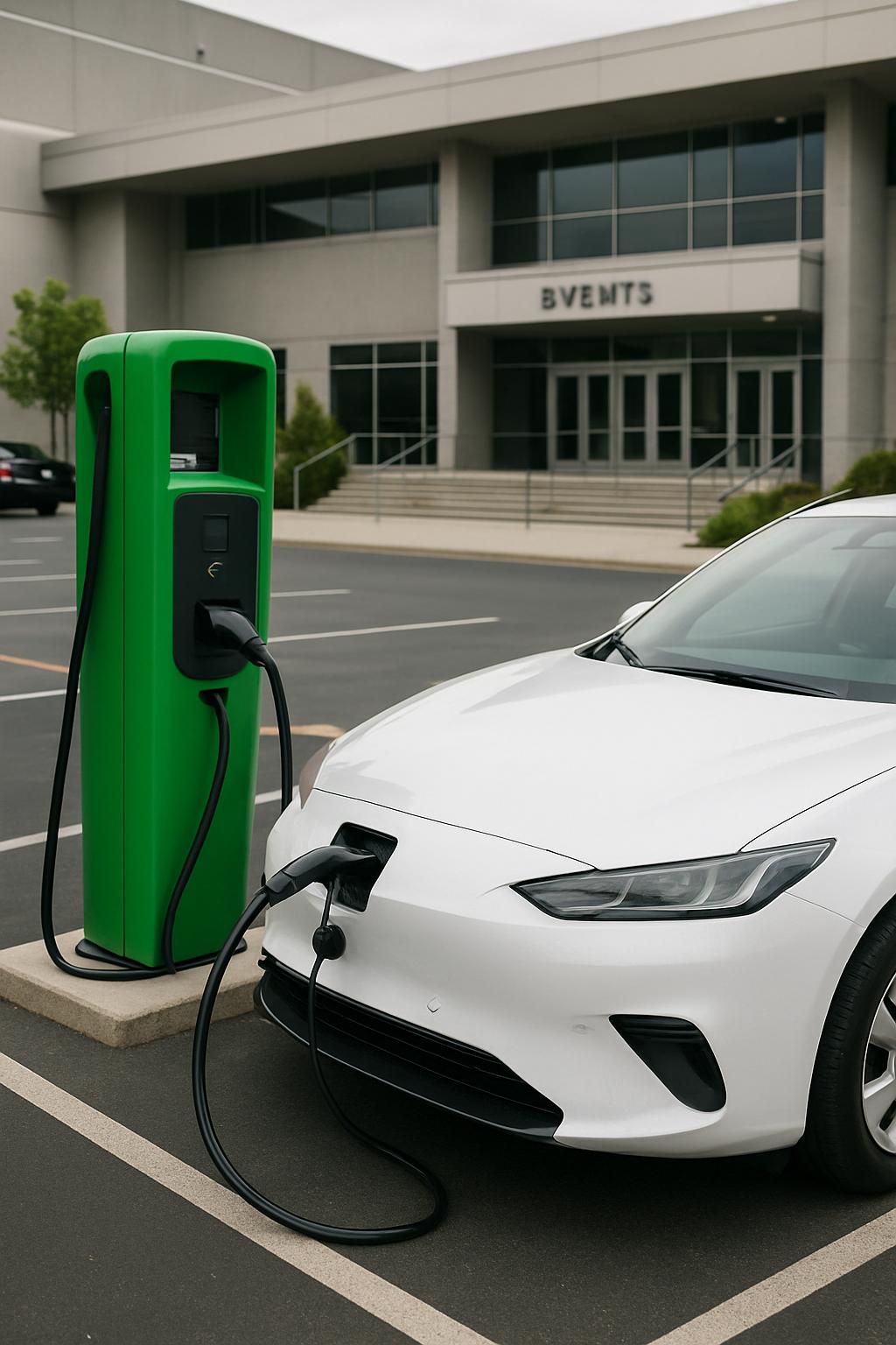 The charging station is located at the stop to charge the car.